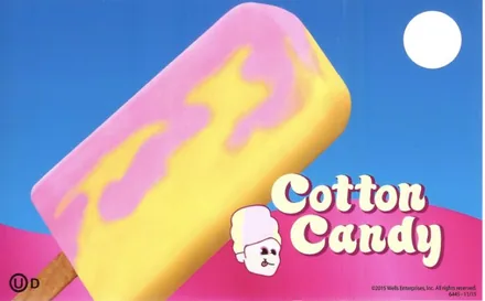 Cotton Candy bar menu panel, pink and yellow swirled ice on a stick.