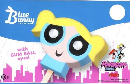 Blue Bunny Powerpuff Girls Bubbles character bar menu panel with gumball eyes.
