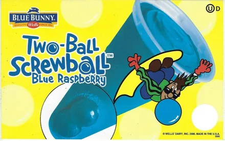 Blue Bunny Two-Ball Screwball blue raspberry cup menu panel.