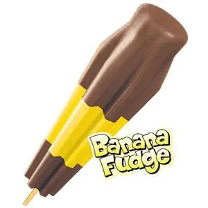 Banana Fudge Bomb Pop in brown and yellow layers.