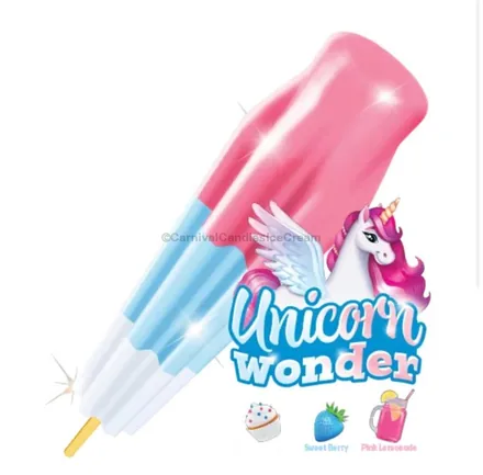 Unicorn Wonder pop in pink, blue and white — cupcake, sweet berry and pink lemonade.