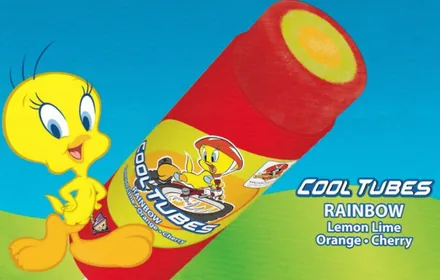 Cool Tubes Rainbow menu panel with Tweety — lemon lime, orange and cherry.