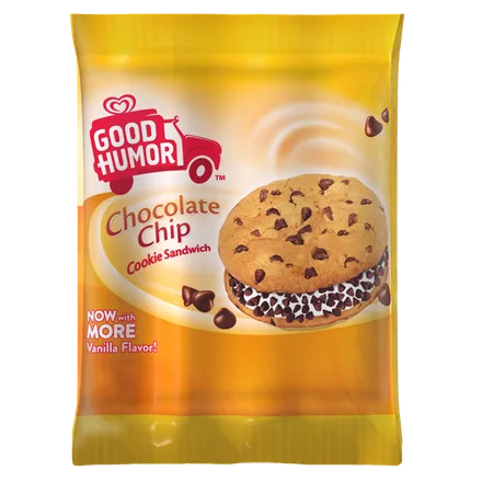 Good Humor Chocolate Chip Cookie Sandwich in a gold wrapper.