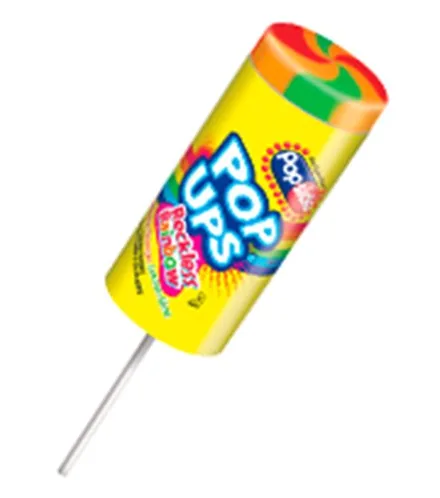 Popsicle Pop Ups rainbow push-up pop in a yellow tube.