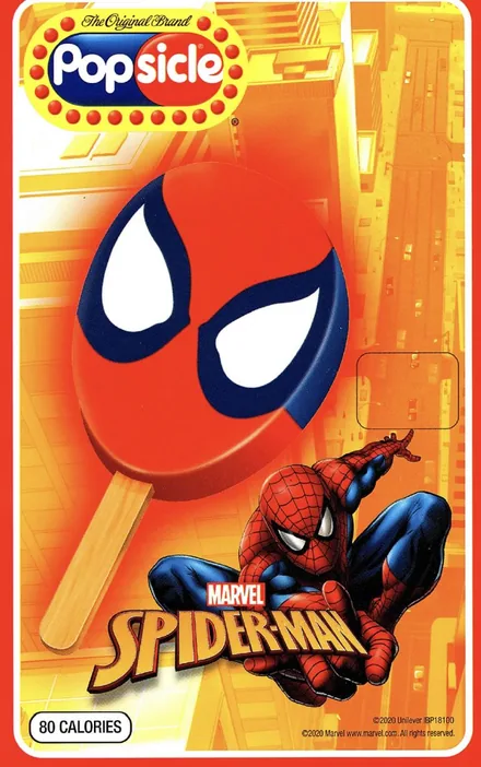 Popsicle Marvel Spider-Man mask-shaped bar menu panel.