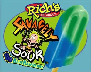 Rich's Savagely Sour blue raspberry bar menu panel.