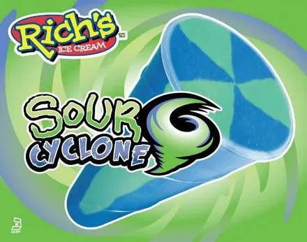 Rich's Sour Cyclone swirled ice cup menu panel.