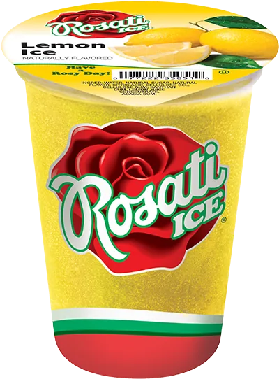 Rosati Ice lemon italian ice in a yellow 10 oz cup.