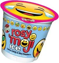Rosati Rosy Moji ice cup — cotton candy and blue raspberry with emoji artwork.
